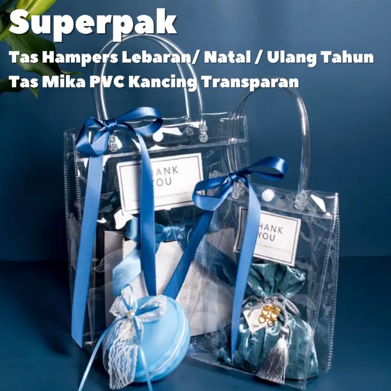 

( Harga 10 Pcs) Tas Mika Kancing PVC Transparan Ukuran 15x8x16 / Tas Hampers Souvenir Goodie Bag Ulang Tahun Lebaran Imlek Natal Premium