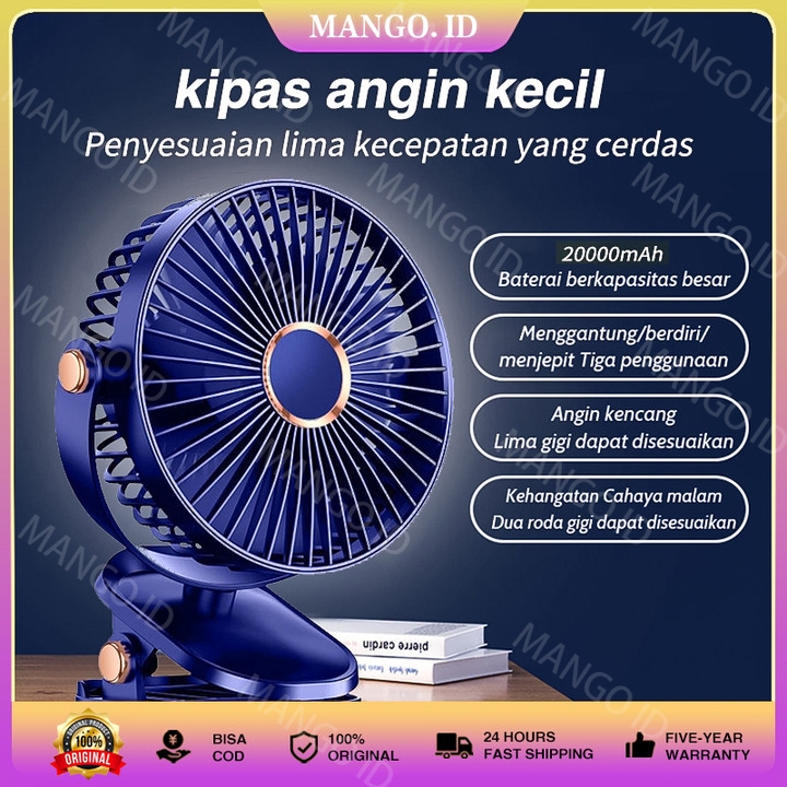 [COD] kipas klip Desktop Baru Kipas Angin Isi Ulang USB dengan Lampu Malam Bisu Kipas Angin Mini Sis