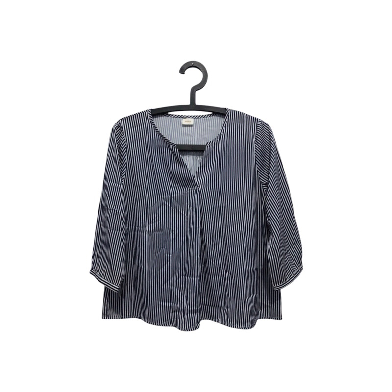 Kemeja Garis-Garis Biru dongker Lengan panjang