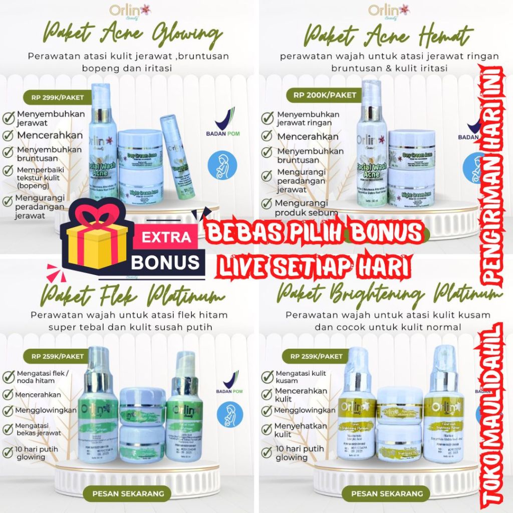 (HADIAH GRATIS) PAKET ORLIN BEAUTY SKINCARE / ORLIN BEAUTY / ORLIN / ORLIN SKINCARE / PUTIH GLOWING 