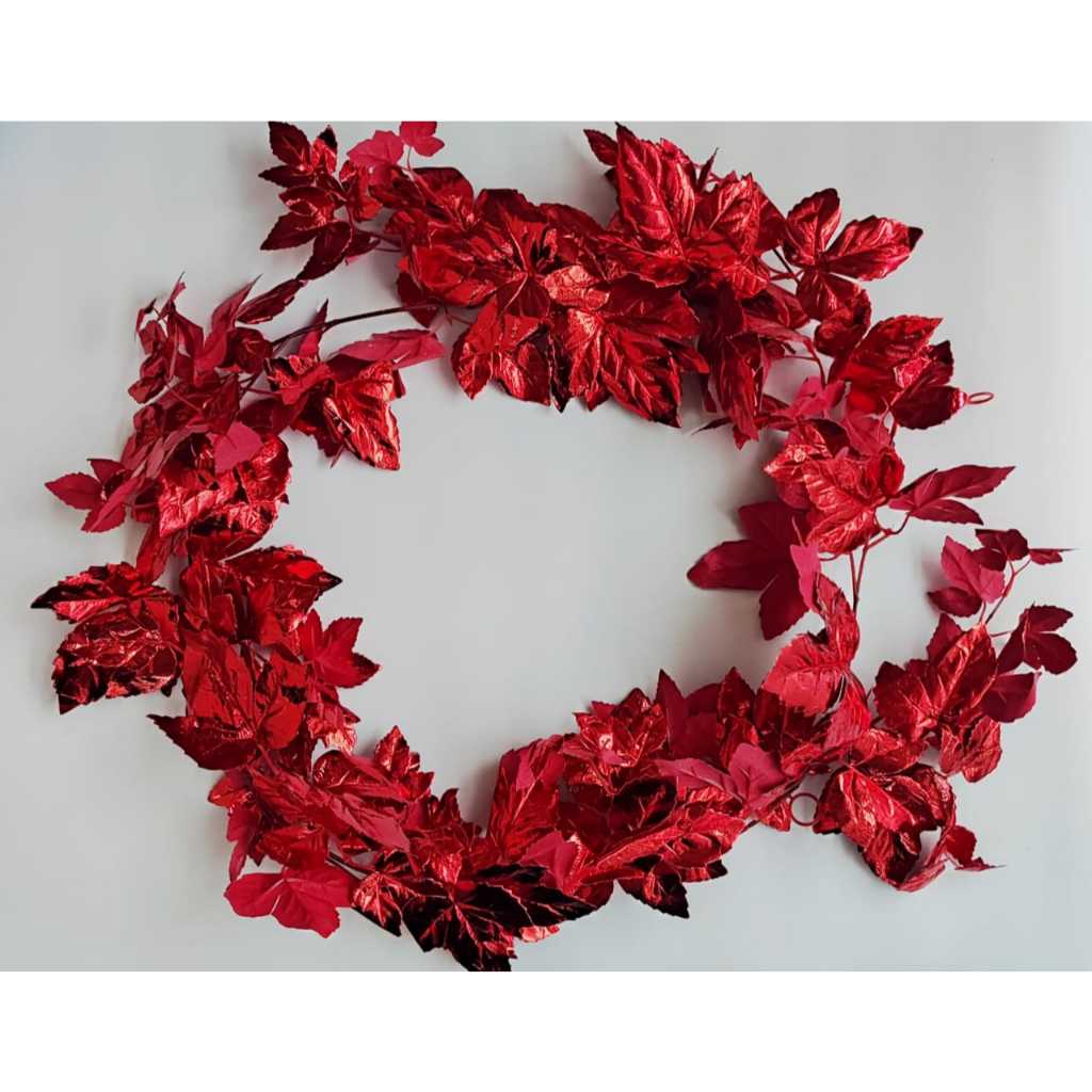 2m Bunga Rambat Rangkai Hiasan Bunga Lilit Merah Emas Silver Dekorasi Bunga Parcel Natal Ponsetia Da