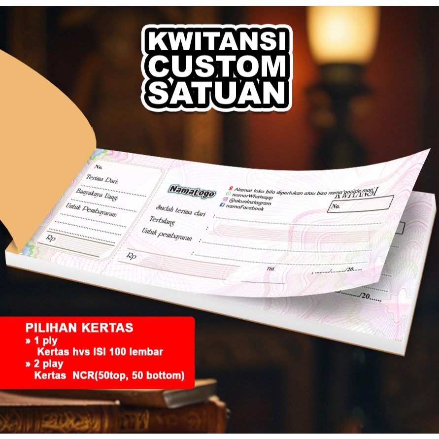 

Kwitansi penjualan 8 x 21cm pesan satuan data sesuai toko, atau usaha pemesan