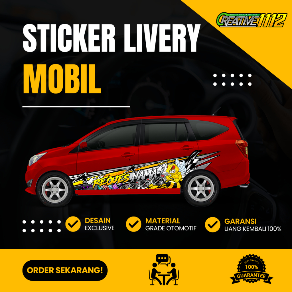 BEST SELLER STIKER MOBIL DECAL LIVERY CUSTOM DESAIN STICKER CALYA HITAM PUTIH MERAH 2020