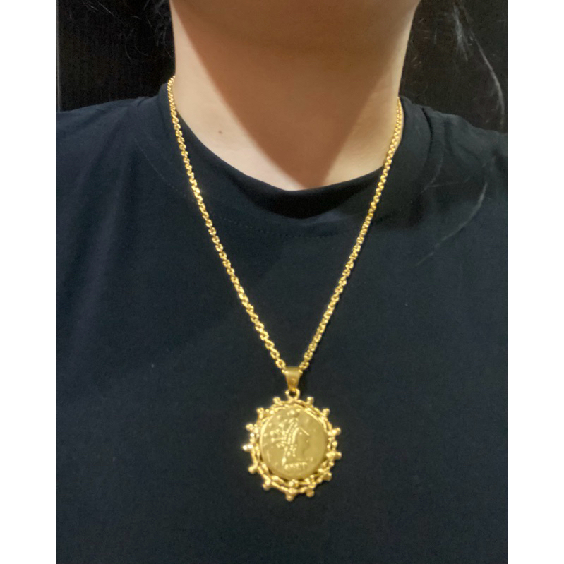 Kalung koin matahari replika emas asli