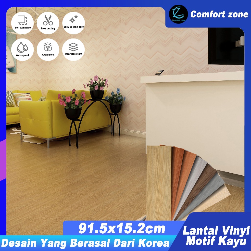 【Comfort Zone】Lantai vinyl motif kayu Ukuran:91.5cmx15.2cm / Stiker lantai vinyl / Stiker lantai mot