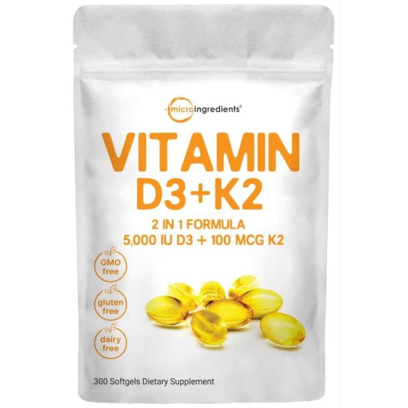 Microingredients Vitamin D3 + K2 300 Softgel Supplement Original USA