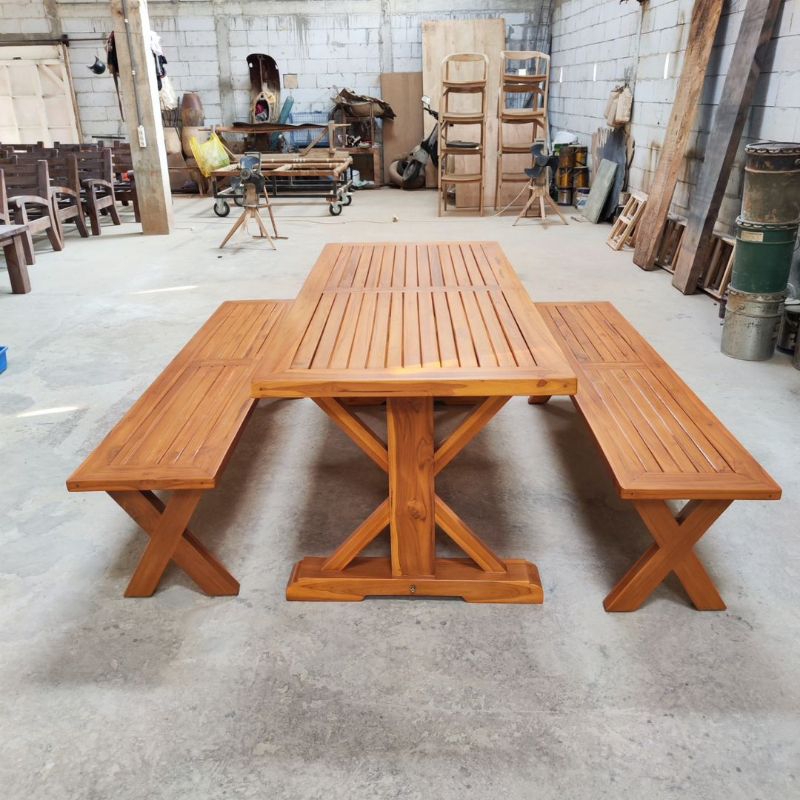 Meja makan bench kayu jati solid