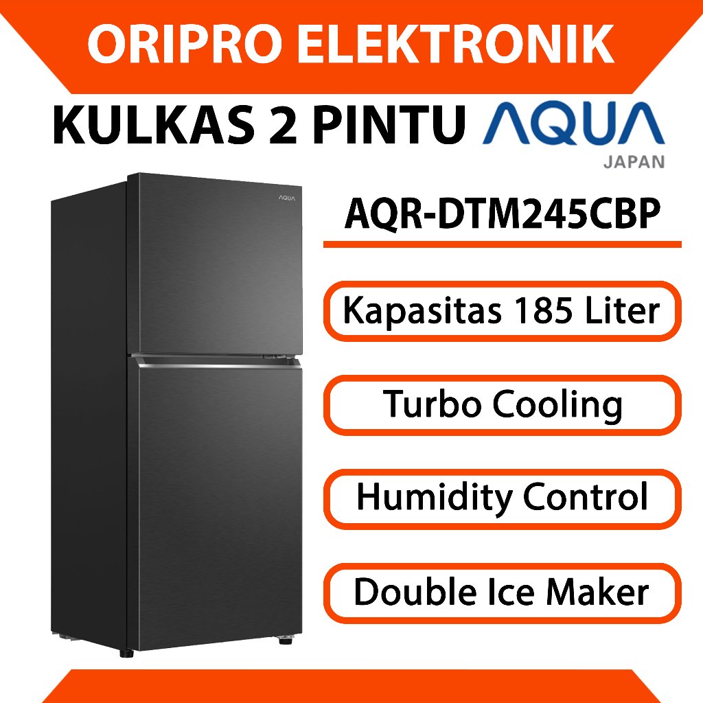 Kulkas 2 Pintu 185 Liter Aqua Turbo Cooling AQR-DTM245CBP