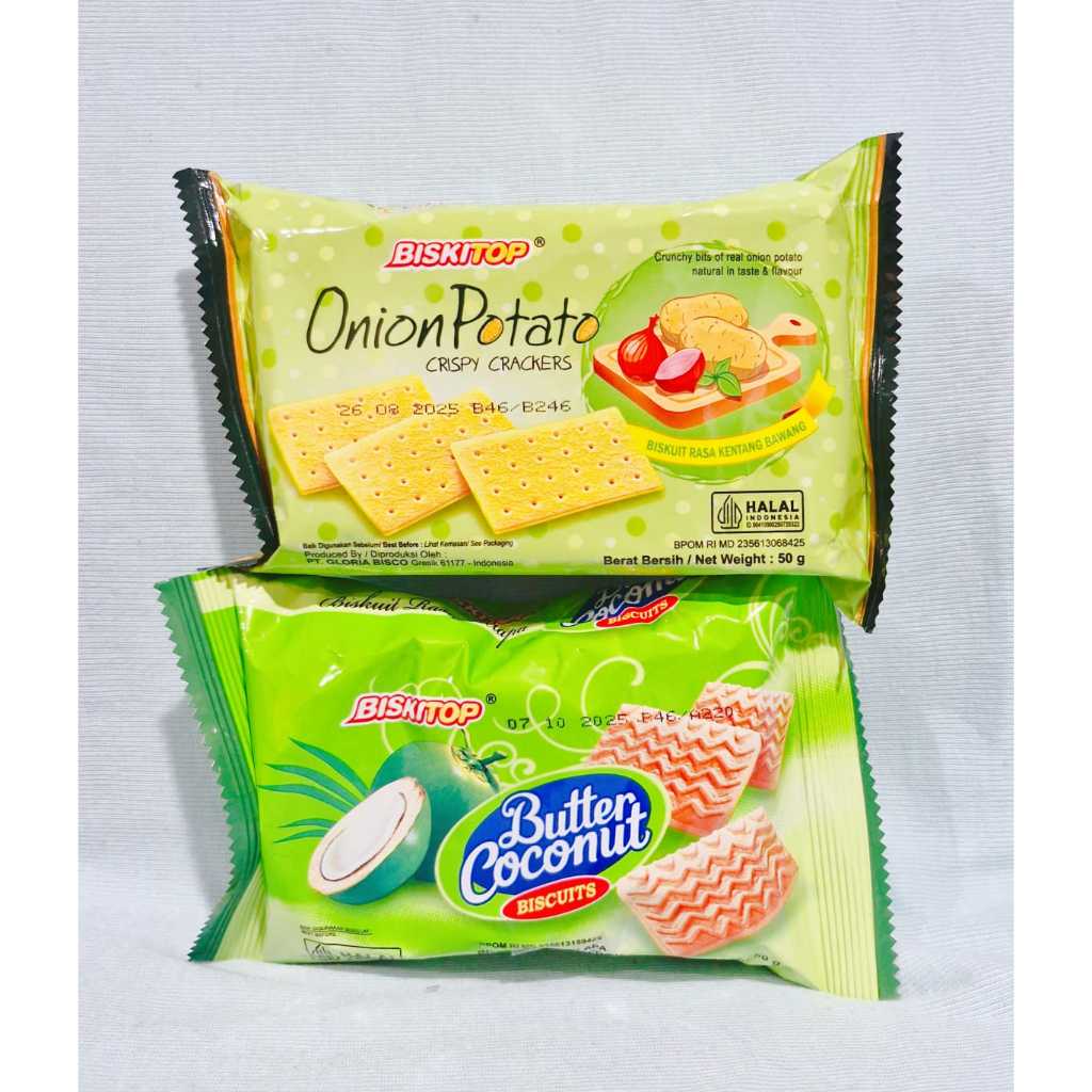 

Biskitop Onion Potato Crispy Crackers / Butter Coconut Biscuits (2 Pcs)