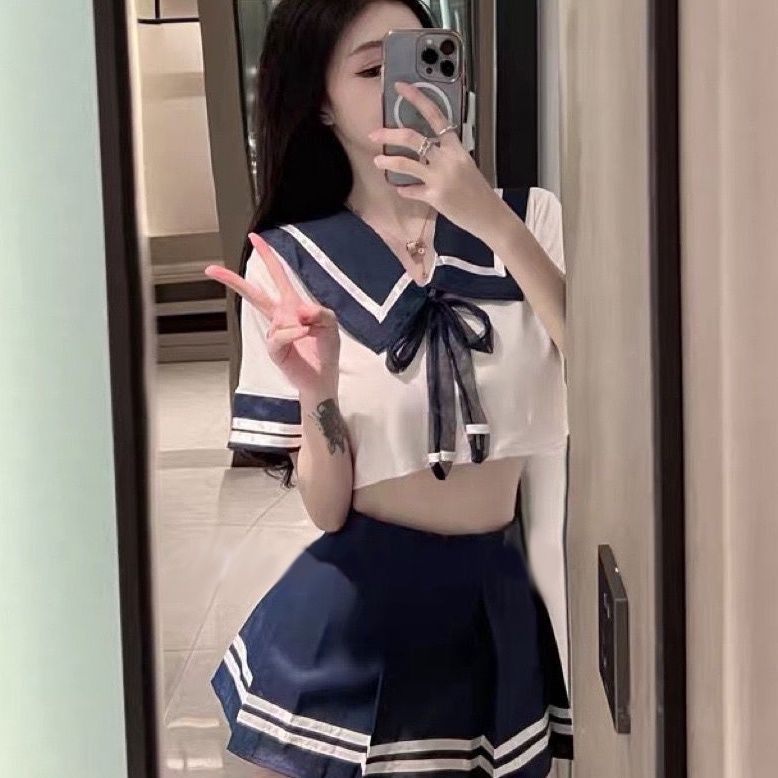 Ekstra Lenceria  Cosplay Kostum Set Baju Atasan Rok M Model School Girl Anak Sekolah Wanita Menggoda