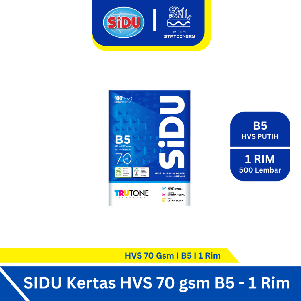 

Kertas HVS Sidu B5 70 Gsm - 1 Rim ( BUKAN UKURAN A4 )