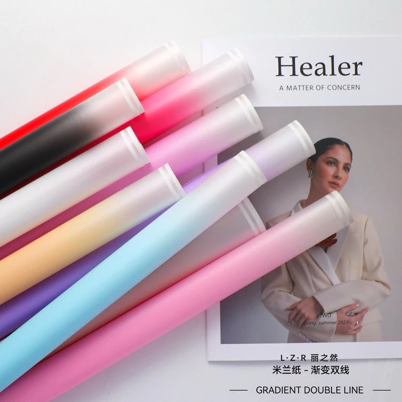 

[ 5 Lembar ] Cellophane Gradient Matte Double Line Flower Wrapping Paper Kertas Gradasi Buket Bunga