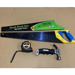 Grosir Surprise  Paket Lengkap Alat Tukang 4in1 Gergaji Kayu Palu Kambing Cabut Paku Penggaris Siku 