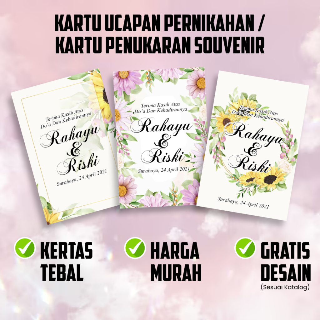 KARTU SOUVENIR /KARTU UCAPAN TERIMAKASIH/PENGAMBILAN SOVENIR/ THANKS CARD/KARTU PERNIKAHAN