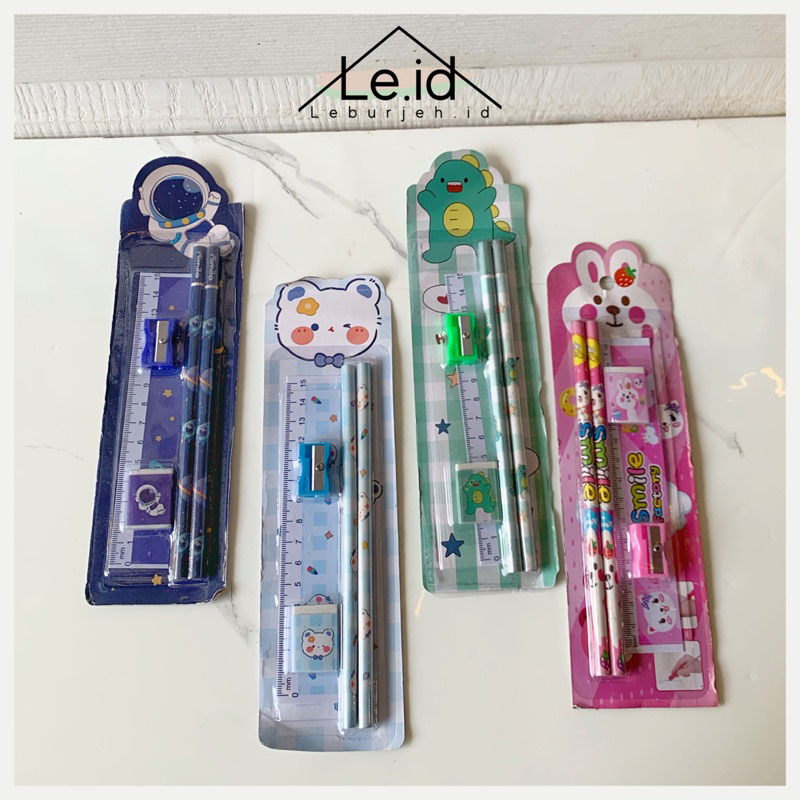 

READY STOCK Set alat tulis anak set alat tulis sekolah set pensil 5 in 1 alat tulis lucu