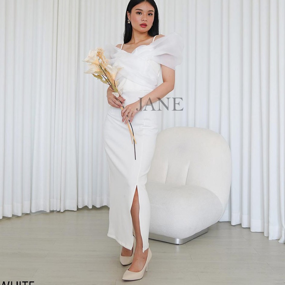 Good Sale  JANE COLLECTION  Maxi Dress Wanita Hitam Sabrina Prime Scuba Organza Tile Baju Pesta Kond