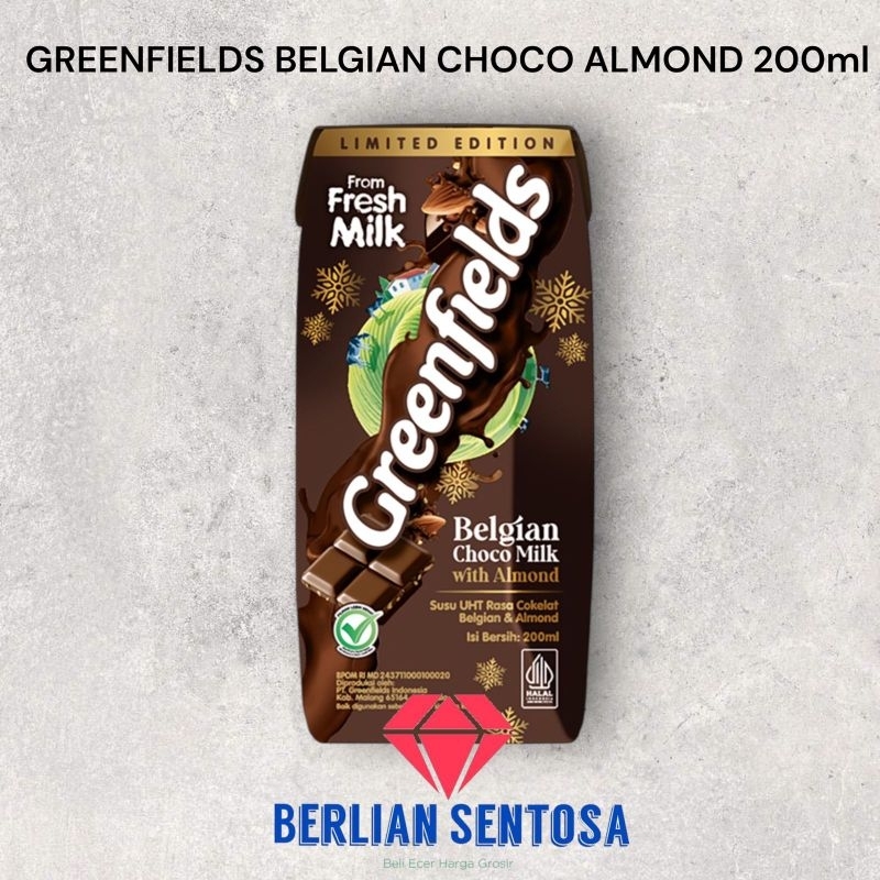 

susu greenfields belgian choco almond 200ml greenfield coklat PCS