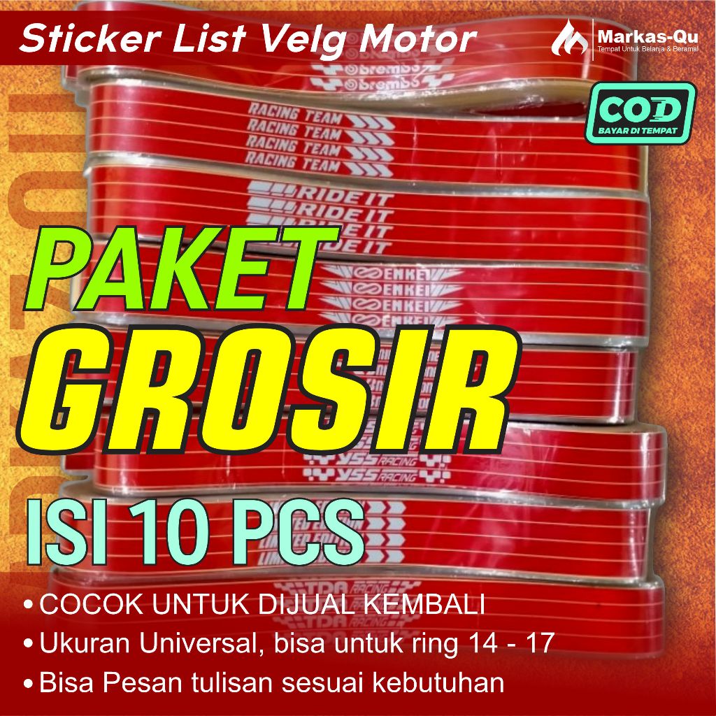 Sticker LIST VELG MOTOR Paket Harga Grosir Isi 10 pcs Warna Merah