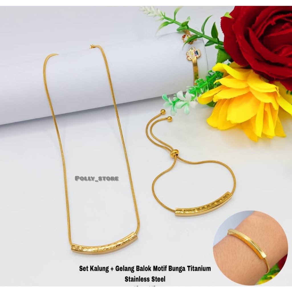 Set Kalung + Gelang Serut Titanium Stainless Steel Anti Karat