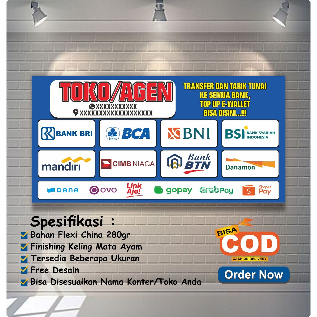 Banner Agen Transfer Bank | Spanduk Toko |MMT Konter | Spanduk BRILink