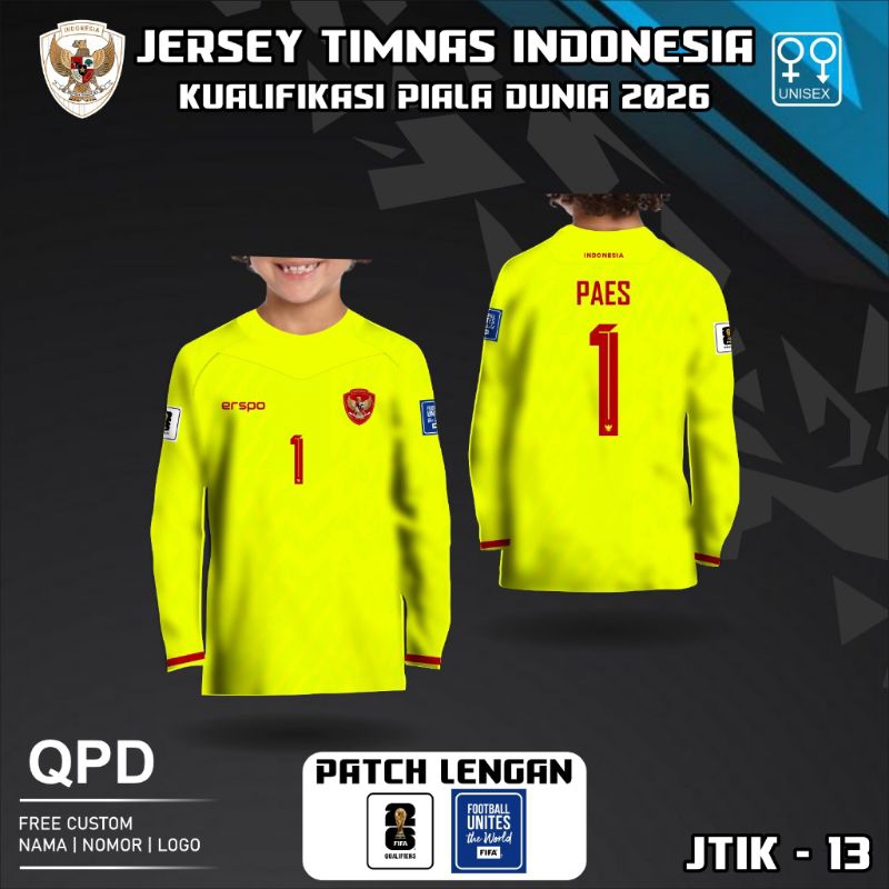 jersey kiper anak timnas indonesia kualifikasi pra piala dunia 2026 baju kaos anak maarten free cust