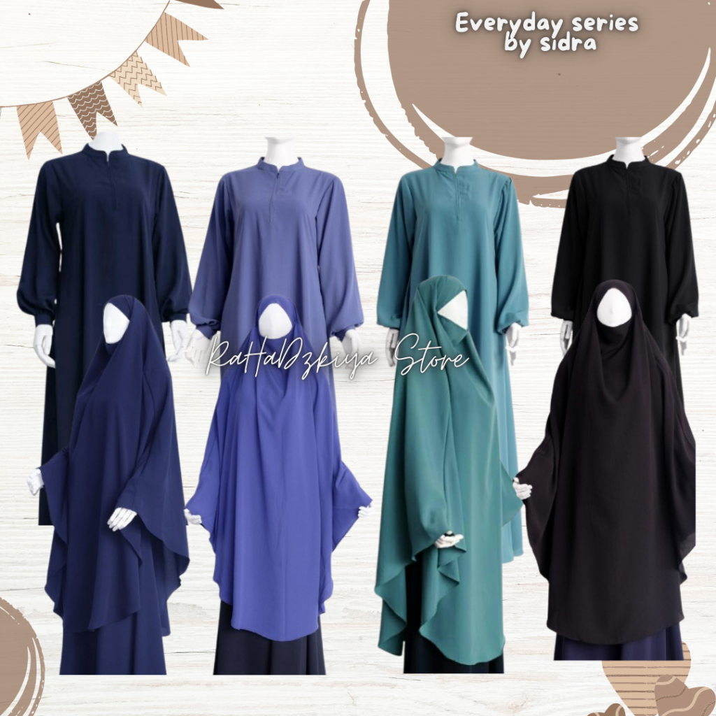 Set Gamis syari french khimar ready stok size S M Everyday by Sidra bs COD