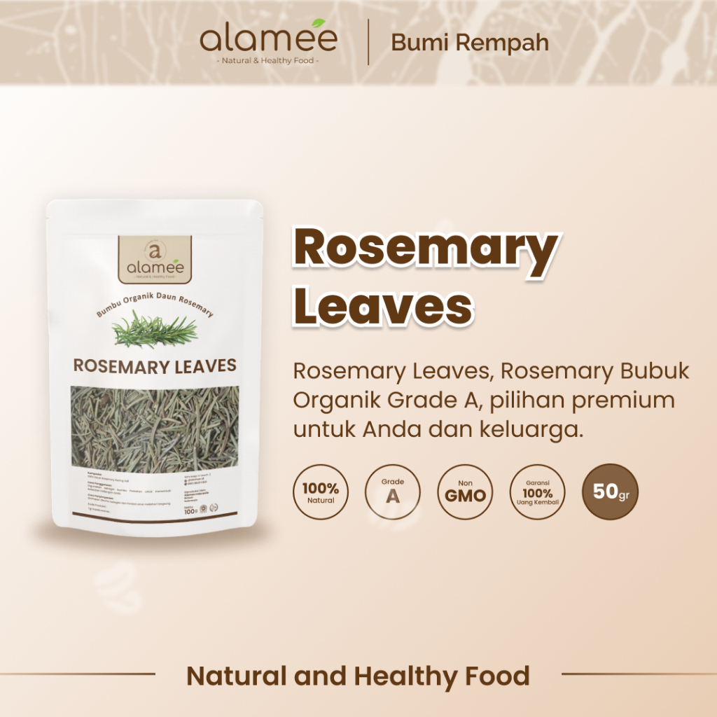 

ALAMEE Daun Rosemary Kering Dried Leaves Garnish Murni Asli Tanpa Campuran Bumbu Masakan Dapur 50g