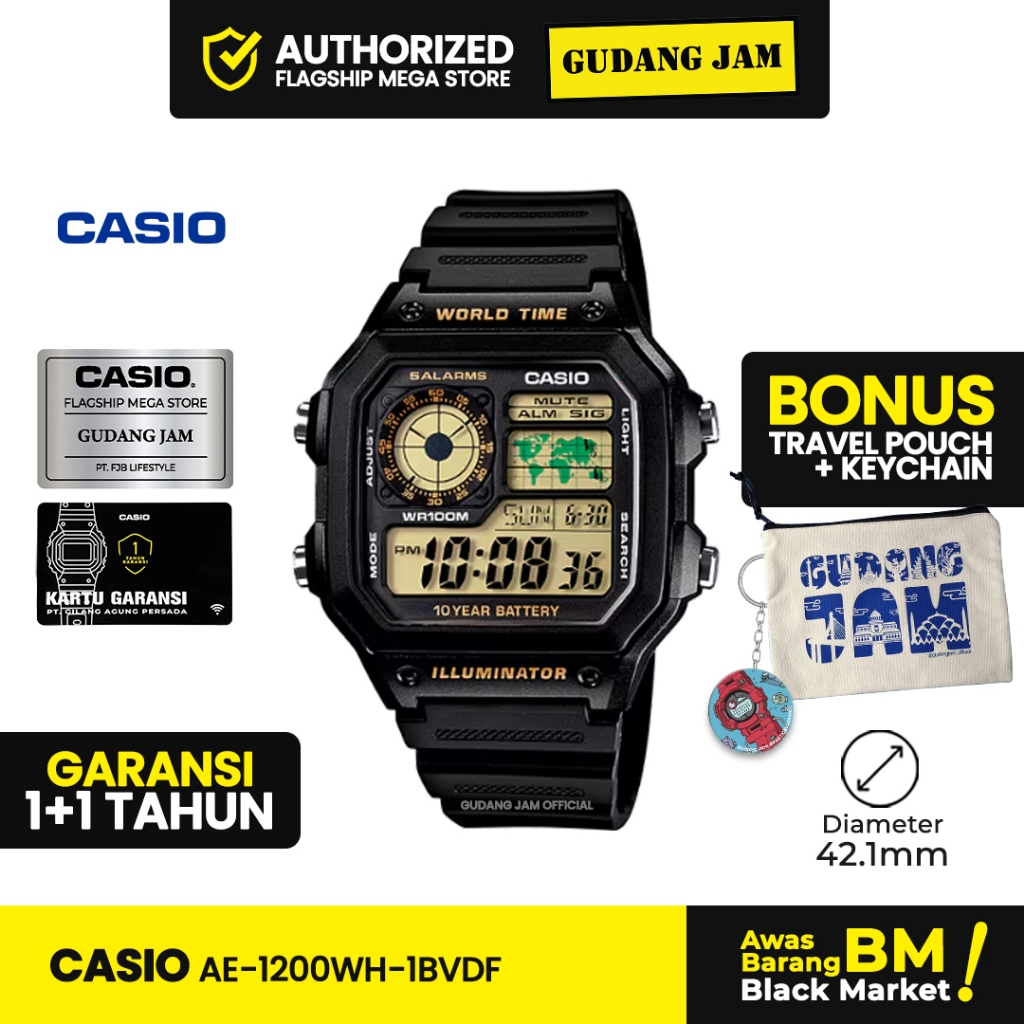 Casio AE 1200WH AE-1200WH-1BVDF Jam Tangan Pria Digital