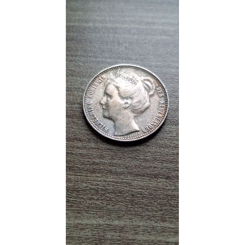 Koin Perak 1 Gulden Wilhelmina tahun 1898 (Langka)