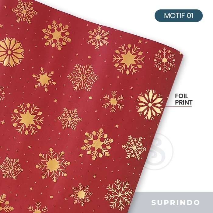 

(5 Lembar) Premium Kertas Kado Natal Foil SNOWFLAKES