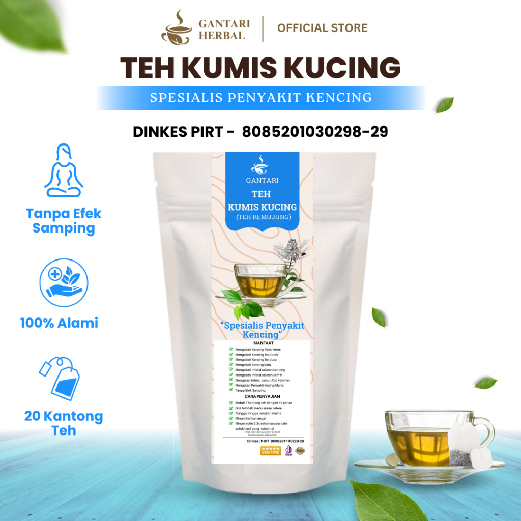 

Gantari Teh Kumis Kucing | Obat Kencing Pipis Netes Berbusa Berdarah Nyeri Panas Batu Kantung Kemih Aman