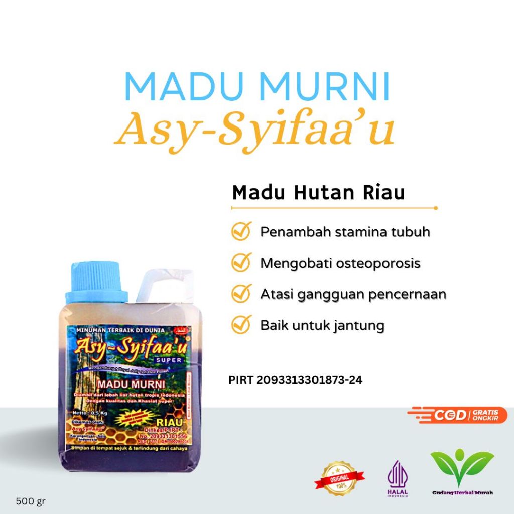 

Madu Asy-Syifaa'u Madu Murni - Madu Hutan Riau 500 gram