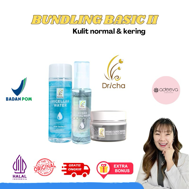 DRICHA - BUNDLING BASIC 2 kulit kering & normal dricha skincare By Dr Ika ADEEVA SEMARANG