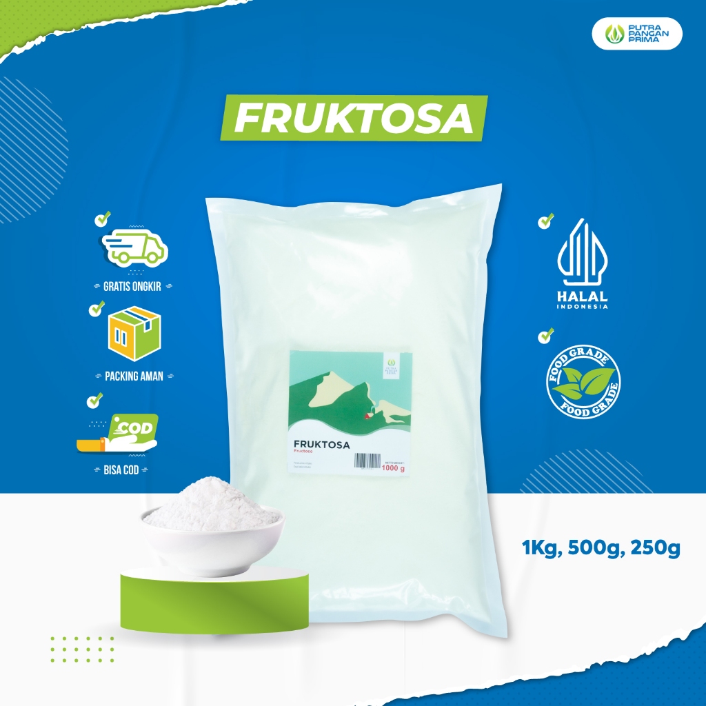 

Gula Fruktosa Serbuk Kristal Buah Bubuk Fructose Powder 250gr 500gr 1kg