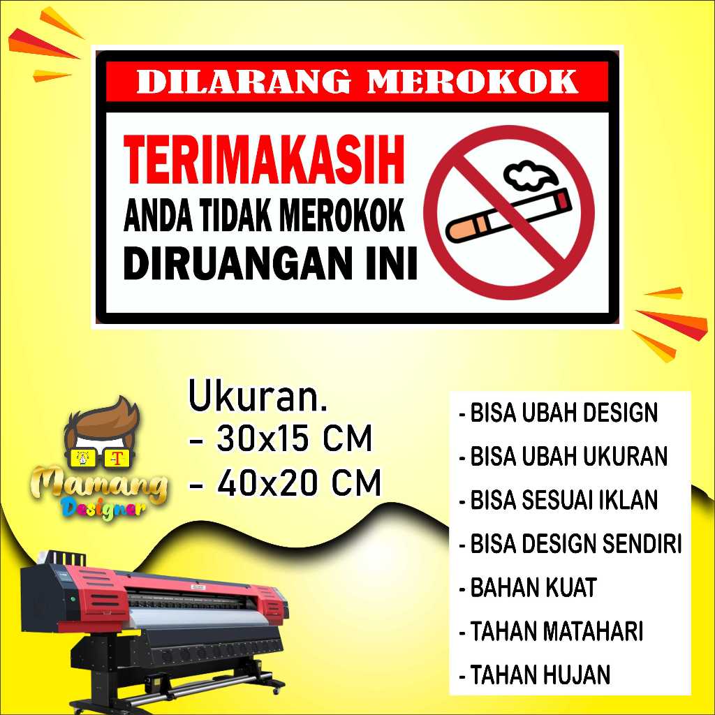 

Cetak Sticker Tempelan Dilarang Merokok Bahan Glosy Putih