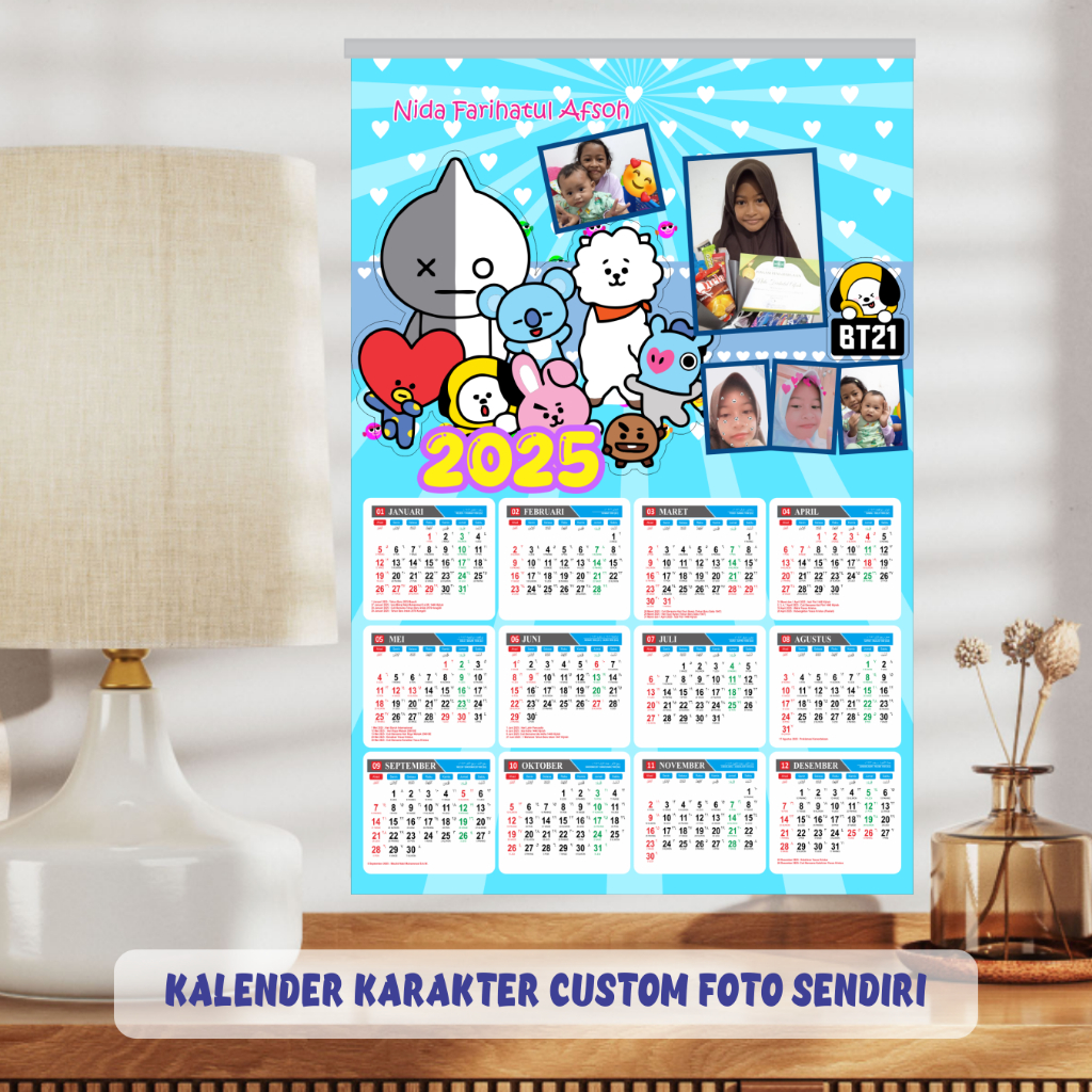 

kalender 2025 custom foto dan nama karakter bts