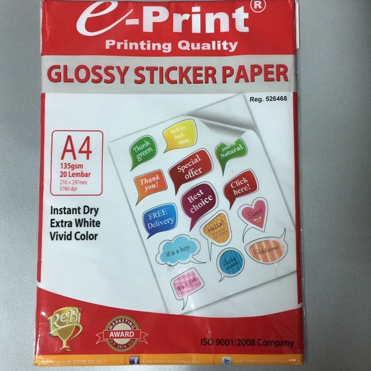 

KODE EPKJ8 Kertas Sticker 135gsm ePrint Sticker Glossy Paper 135 gsm