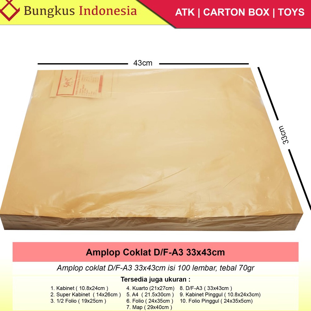 

KODE 8RDOO Amplop Coklat A3