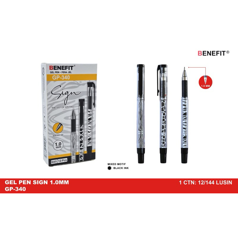

1PACK = 12biji bolpen sign pen benefit GP-340 1.0mm / bolpen buat tanda tangan / mirip tizo TG 340 / GP 340