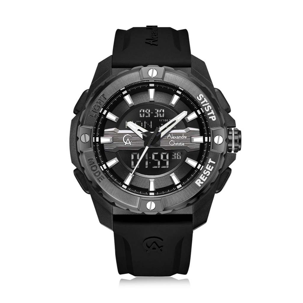 Alexandre Christie AC 9404 MHREPBA Hitam Original / Jam Tangan Pria Analog-Digital Karet MH