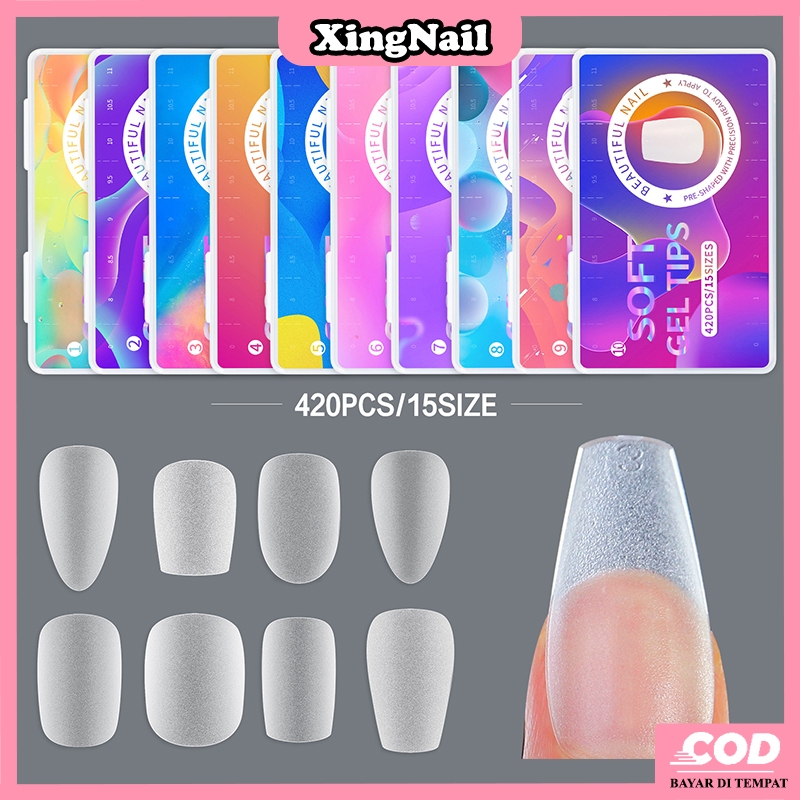 Fake Nails FULL BUFF Kuku Palsu Premium  420pcs Soft Gel Tip 420pcs Nail Art 15size