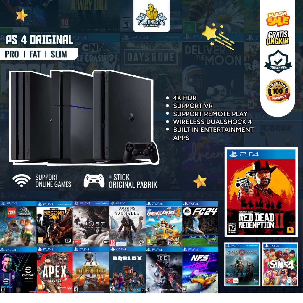 PS 4 Original PS4 Slim PS4 Pro PS4 Fat - Playstation 4 Second 500GB 1TB Garansi 1 Tahun Bundling Sti