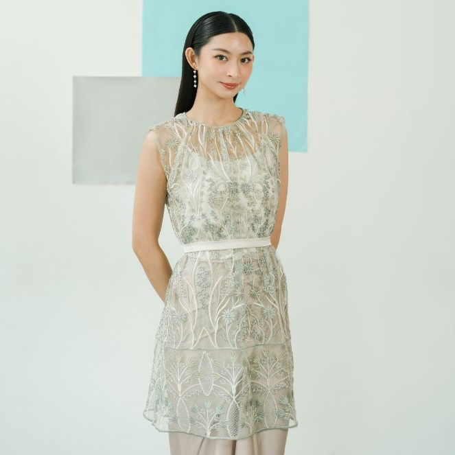 Dresshaus ALUNA Ellery Tunic Dress | Tunic Dress Pesta Wanita Brokat Lace Tile Bordir Acara Kondanga