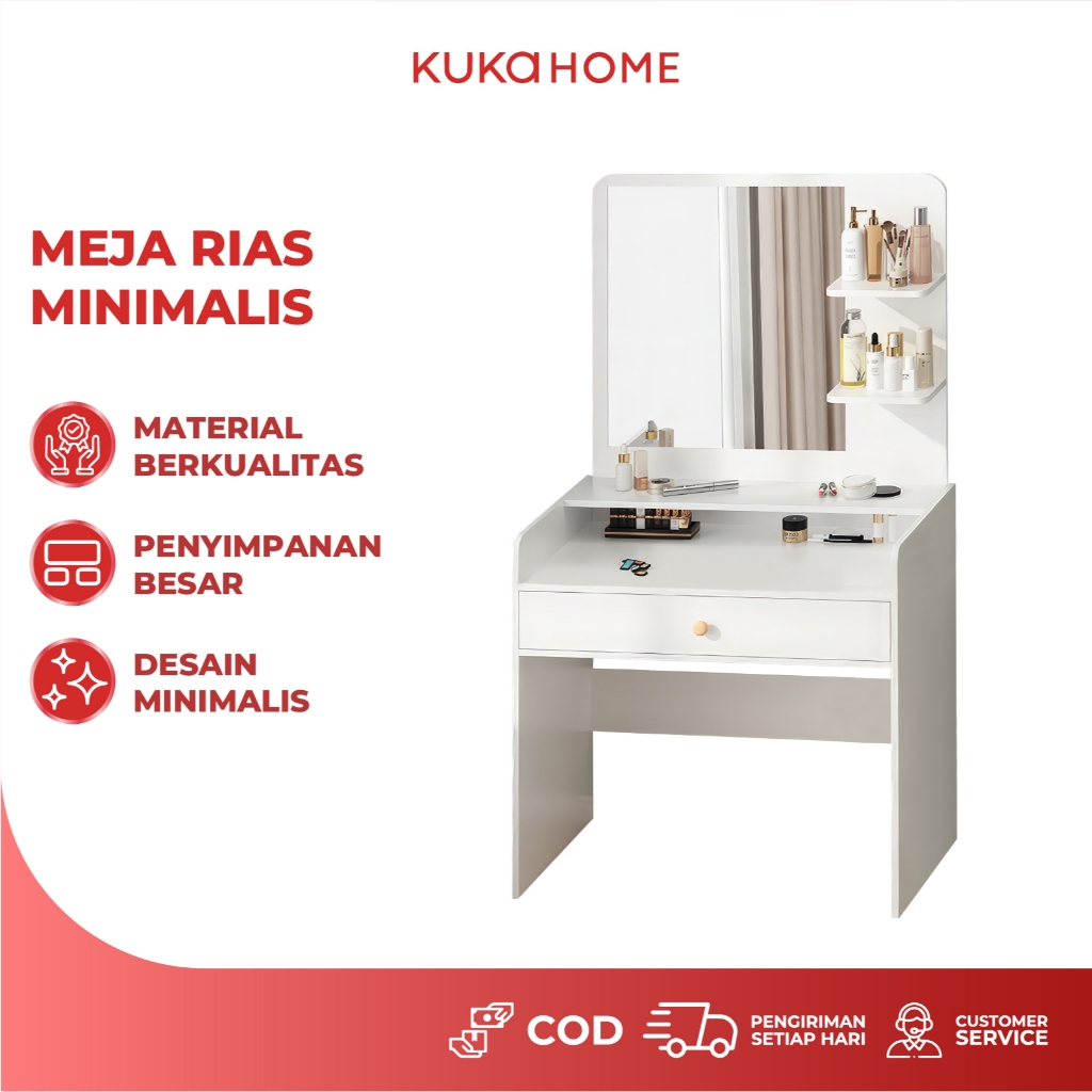 KUKA HOME - Meja Rias Minimalis Rak Kosmetik Aesthetic Meja Kamar Mini Modern