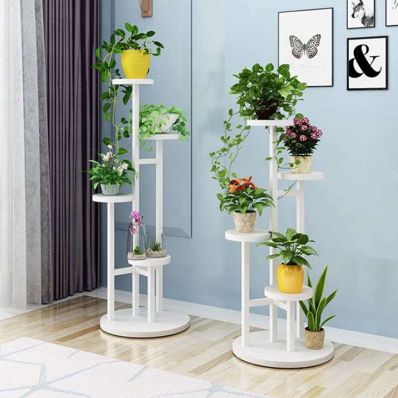 Rak Bunga, Standing Pot Kayu Tatakan Bulat 4 Layer , Rak Bentuk Jamur