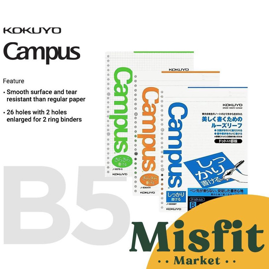 

KODE 6H9MN KOKUYO Campus Paper Loose Leaf Refill B5 Isi ulang Binder 5 1