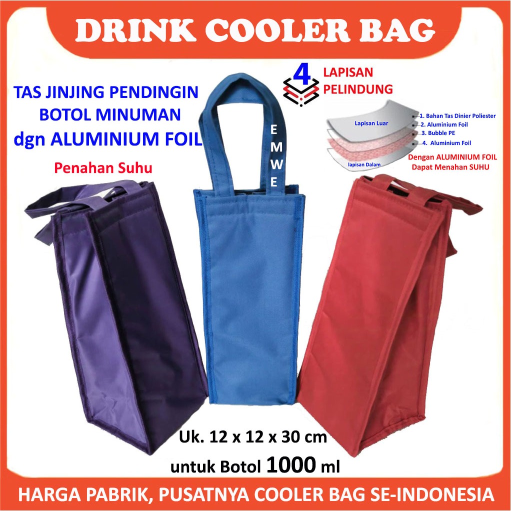 Tas bekal aluminium minuman thermal Cooler bag drink pendingin botol termos air tahan panas dingin