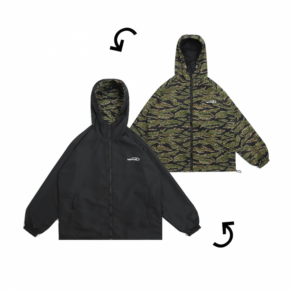 Timebomb Jacket Parasut | Reversible Jacket | type 22 | HITAM - TIGER CAMO