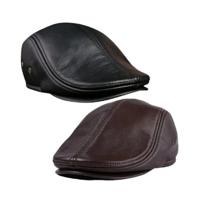 Topi Vintage Pet Hat Pria Kulit Asli Ukuran Dewasa Model Topi Kodok Copet Pelukis Sutradara