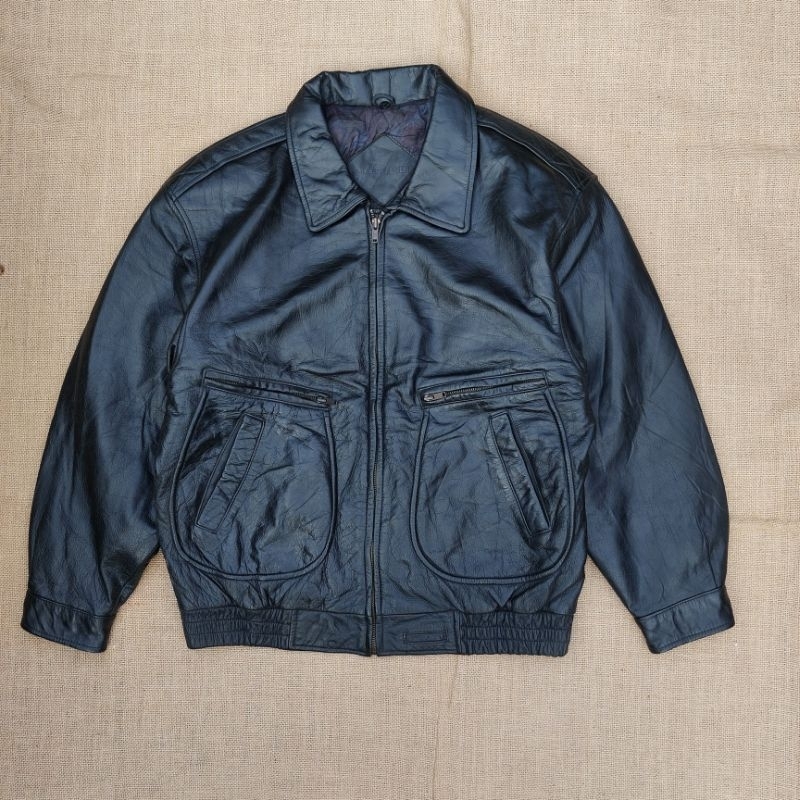 Hangten Vintage G2 Leather Flight Jacket Bomber Pilot Jaket Kulit Army Military Classic Retro Rugged